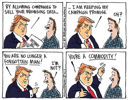 Political Cartoon U.S. Trump Internet Surveillance Campaign