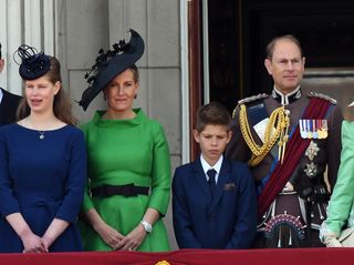 Sophie, Countess of Wessex, Prince Edward, Earl of Wessex and their children Lady Louise Windsor and James, Viscount Severn stand on the balcony of Buckingham Palace