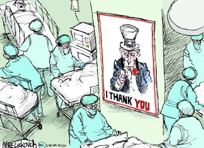 Editorial Cartoon U.S. Uncle Sam I thank you nurses doctors health sector poster
