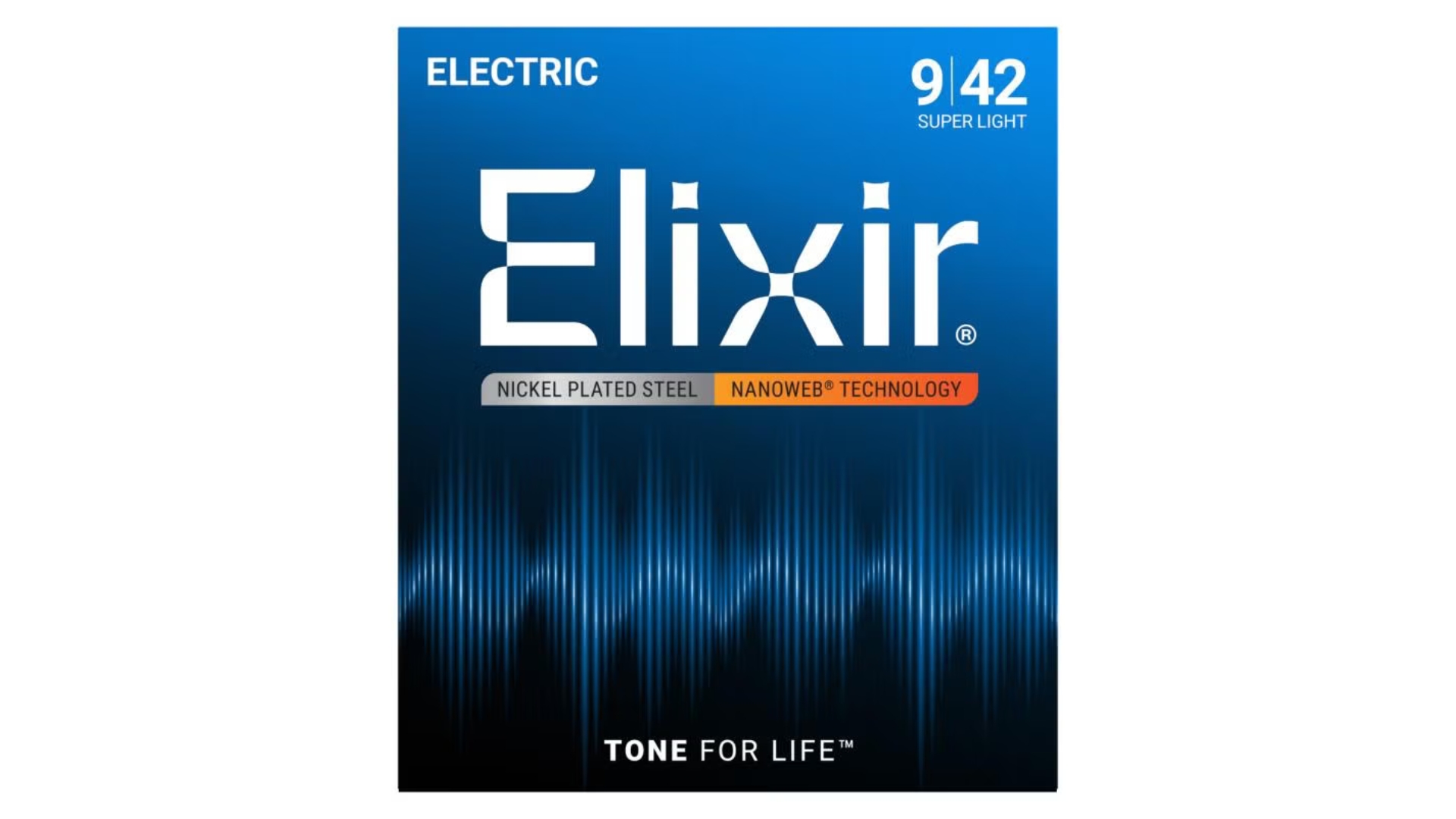 A pack of Elixir Nanoweb electric guitar strings