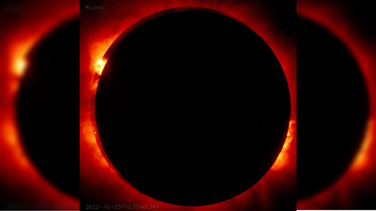 A satellite view of a partial solar eclipse seen on Oct. 25, 2022.