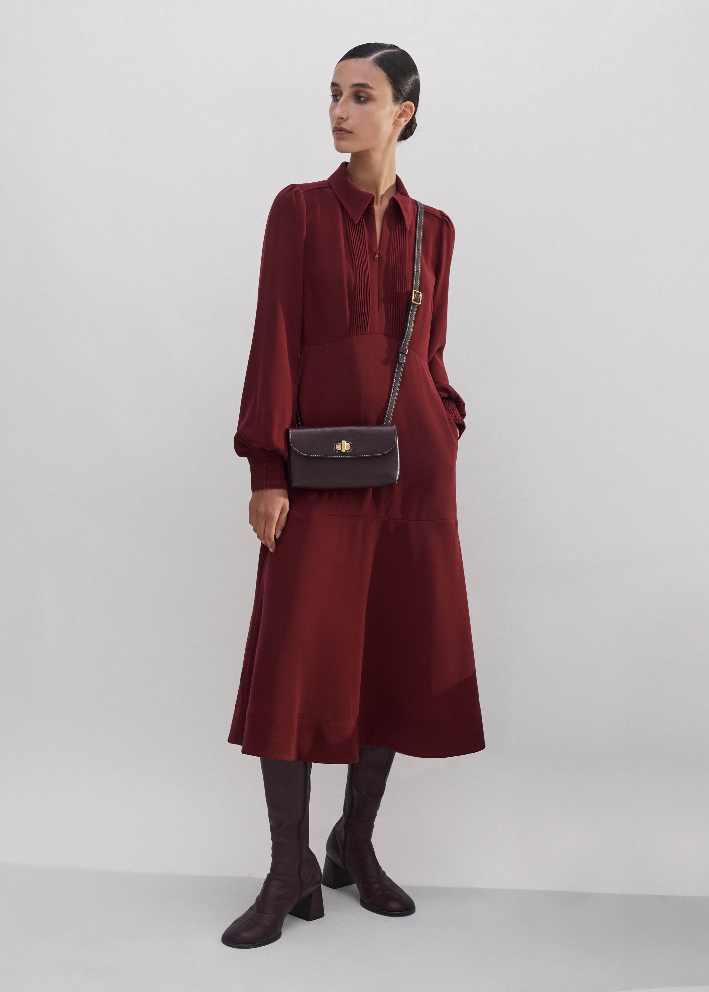 Crepe Pintuck Detail Maxi Dress