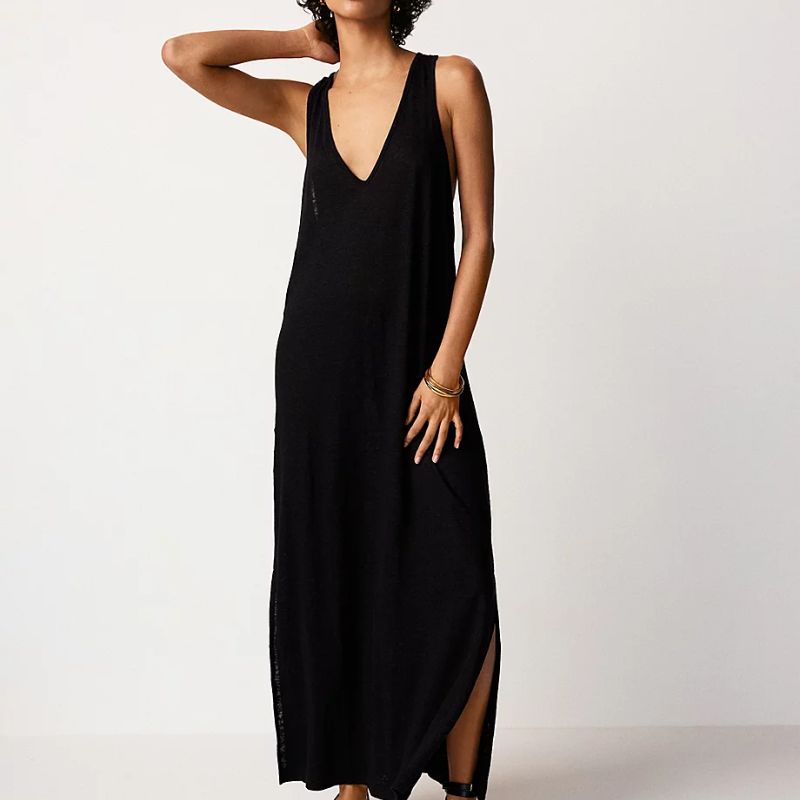 v-neck jersey linen dress