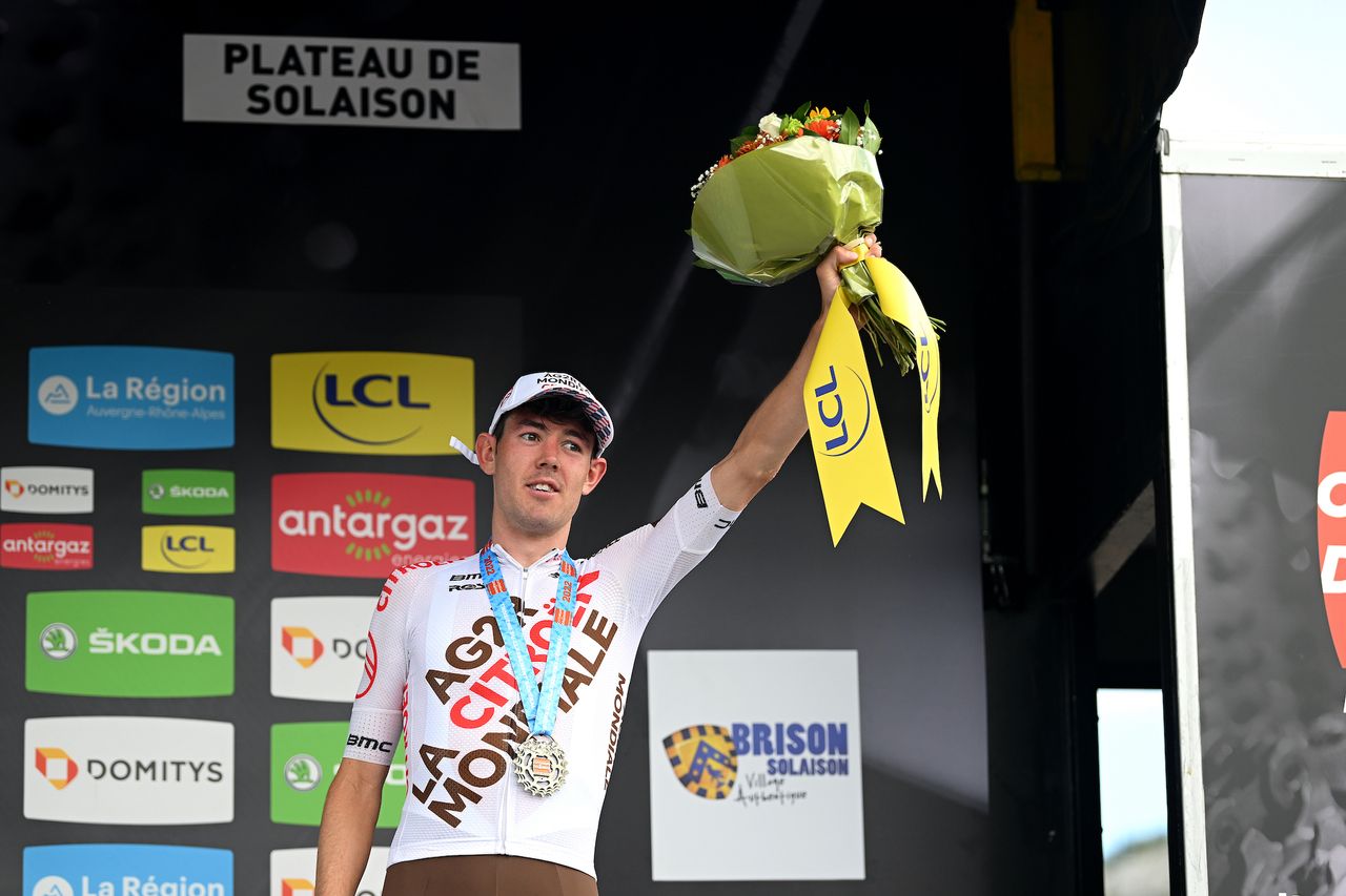 Ben O&#039;Connor on the podium of the Critérium du Dauphiné