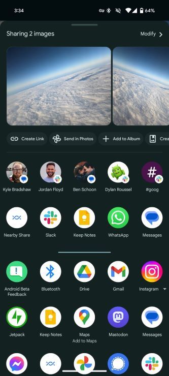 New share sheet in Google Photos