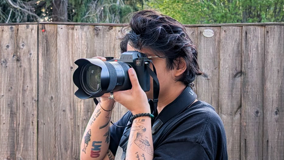 A black Leica SL3-S mirrorless camera