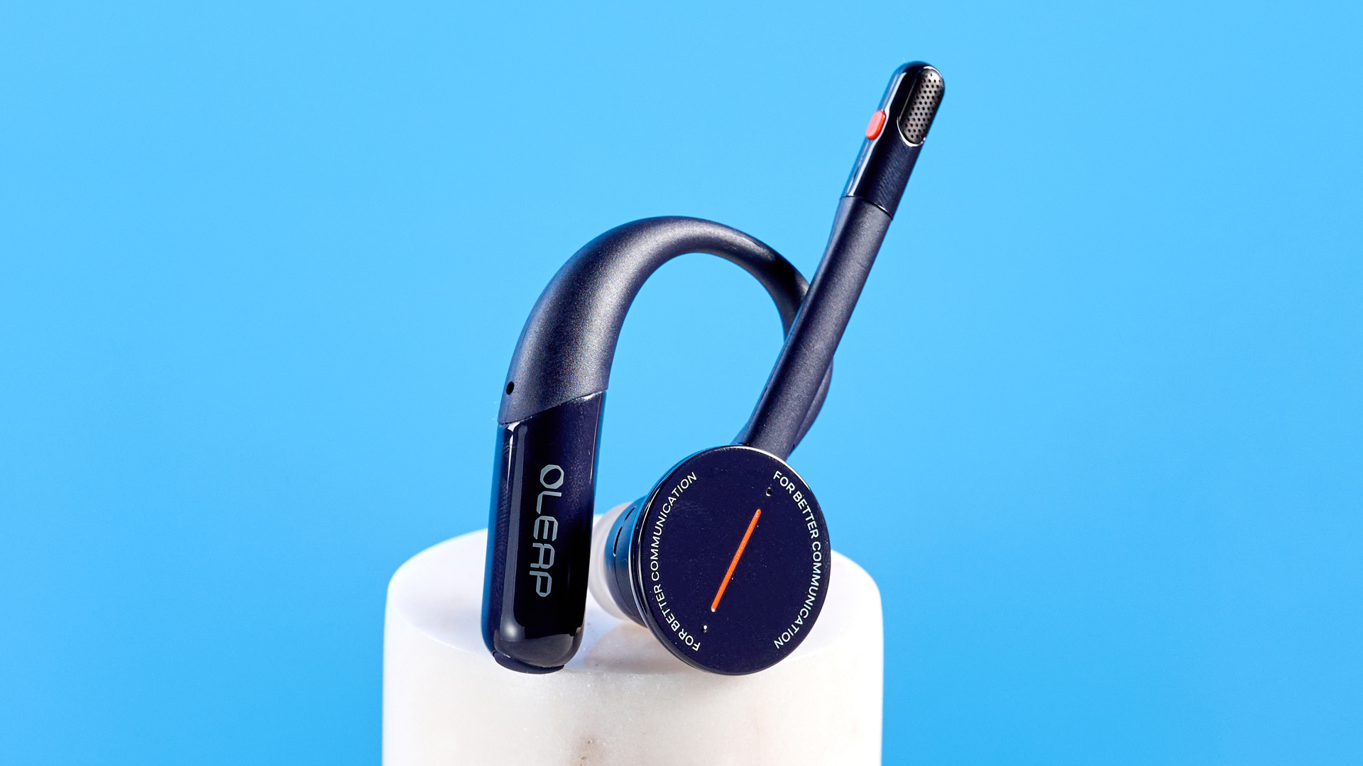 Oleap Archer AI Meeting Headset photographed in front of a blue background.