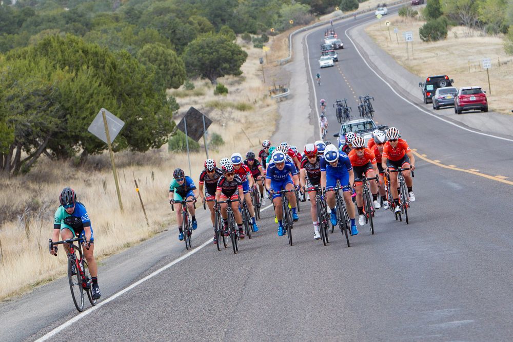 The peloton in action during stage 2 at Tour of the Gila.