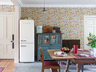 coloured units in a vintage inspired kitchen