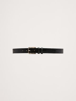 Topstitched Embossed Leather Belt