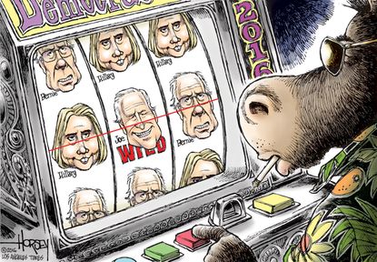 Political cartoon U.S. Democrat Race Biden Clinton Sanders Wild Card