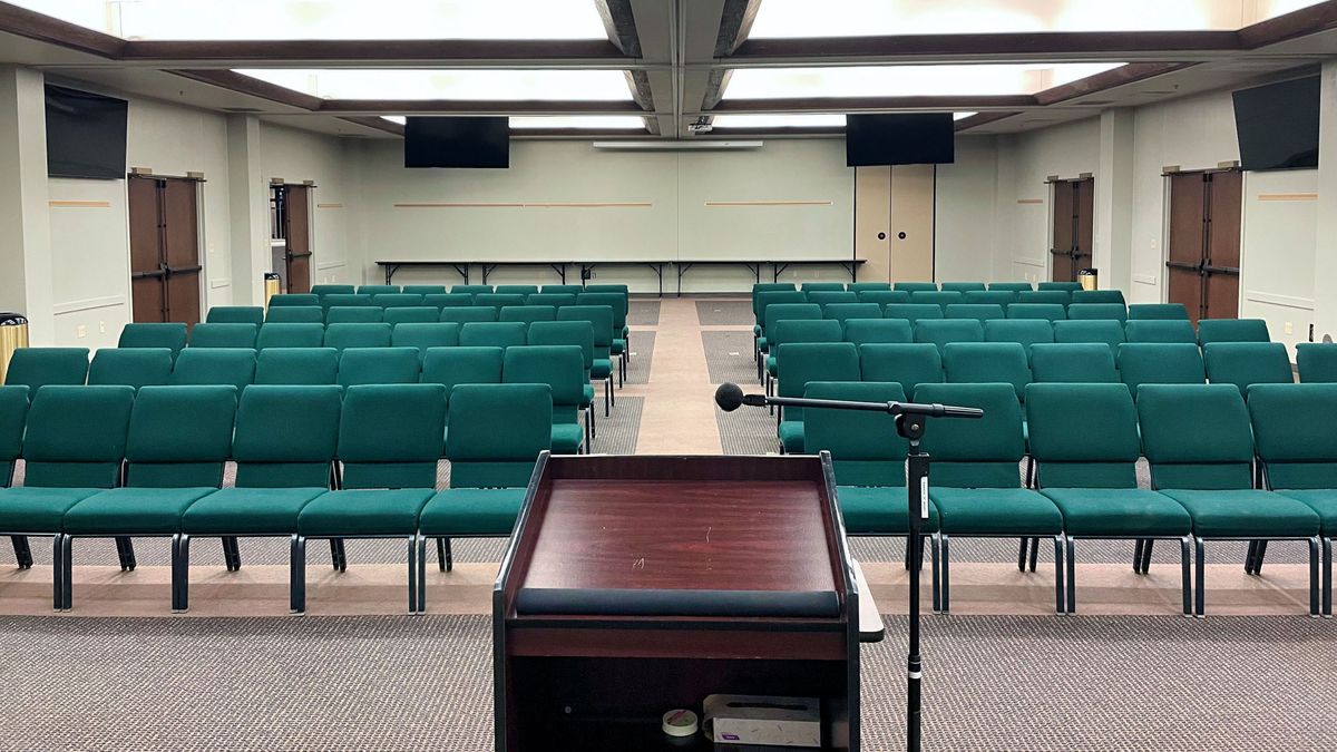 The multi-purpose conference and presentation space at Carson Springs Baptist Conference Center./