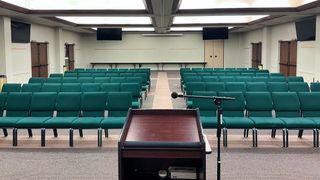 The multi-purpose conference and presentation space at Carson Springs Baptist Conference Center./