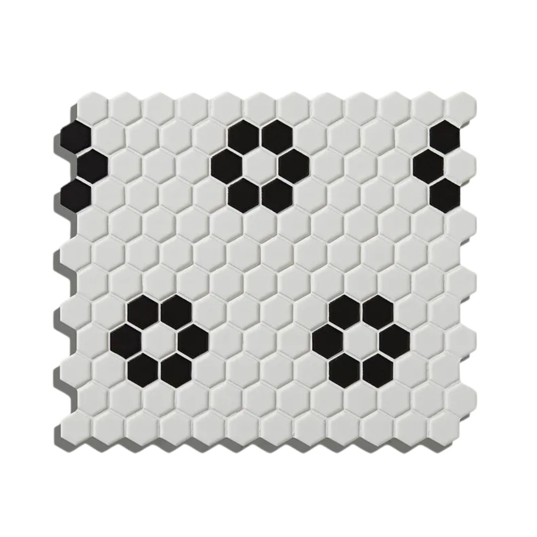 Ca' Pietra, Mono Hex Porcelain Mosaic Daisy