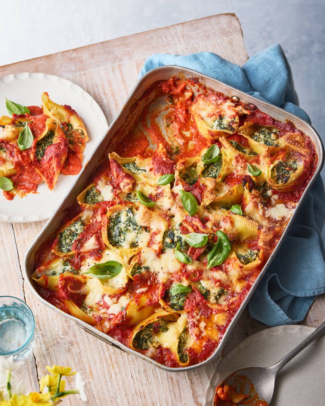 Nduja, spinach and ricotta pasta bake in tray
