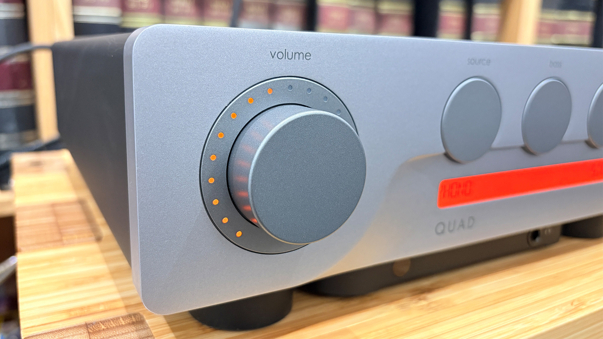 Quad 3 integrated amplifier close-up of volume dial