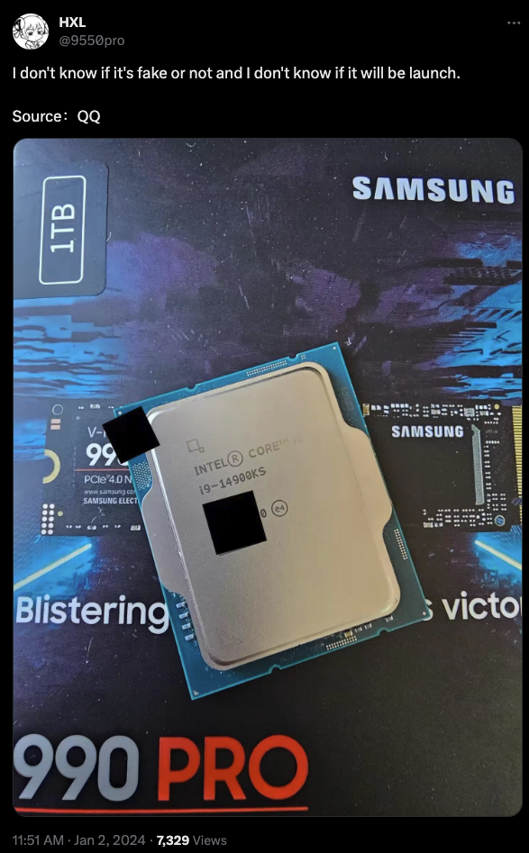 New Intel Core i9-14900KS photo fuels speculation of upcoming