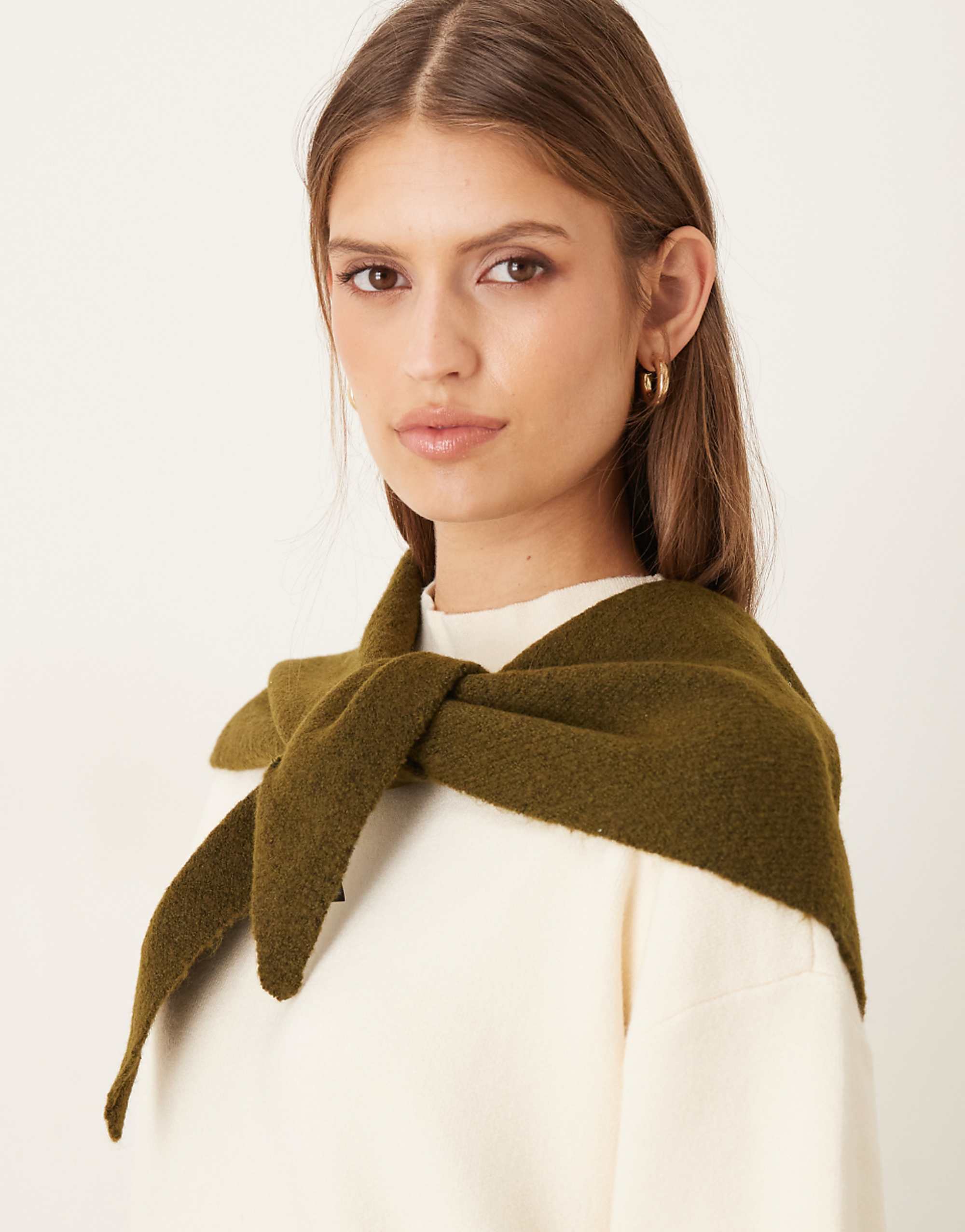 Accessorize Small Knit Triangle Scarf in Olive Green