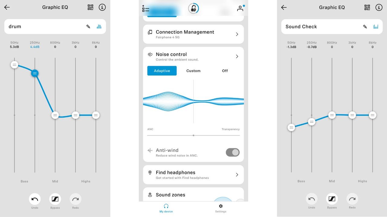 Screenshots of the Sennheiser Smart Control Plus app for Android