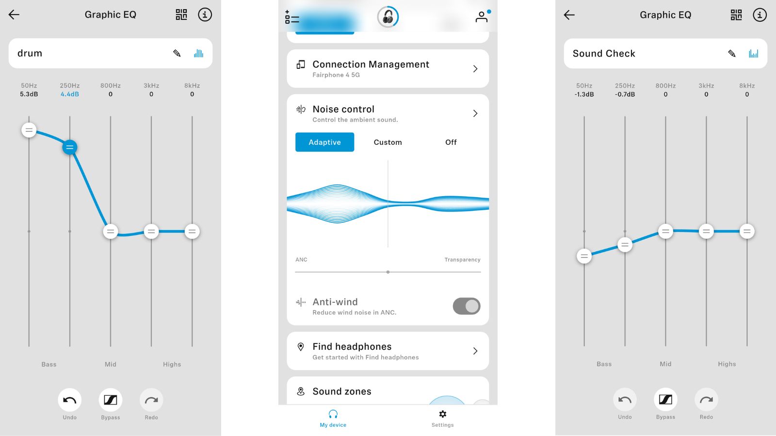 Screenshots of the Sennheiser Smart Control Plus app for Android