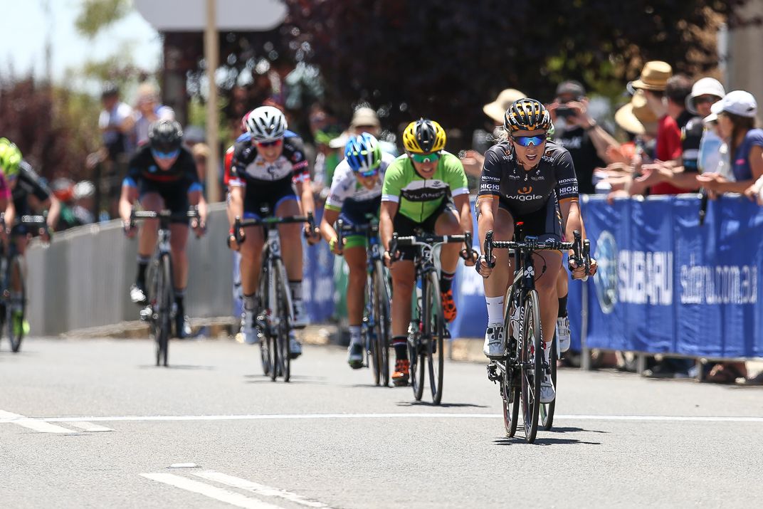 Riders crossing the line