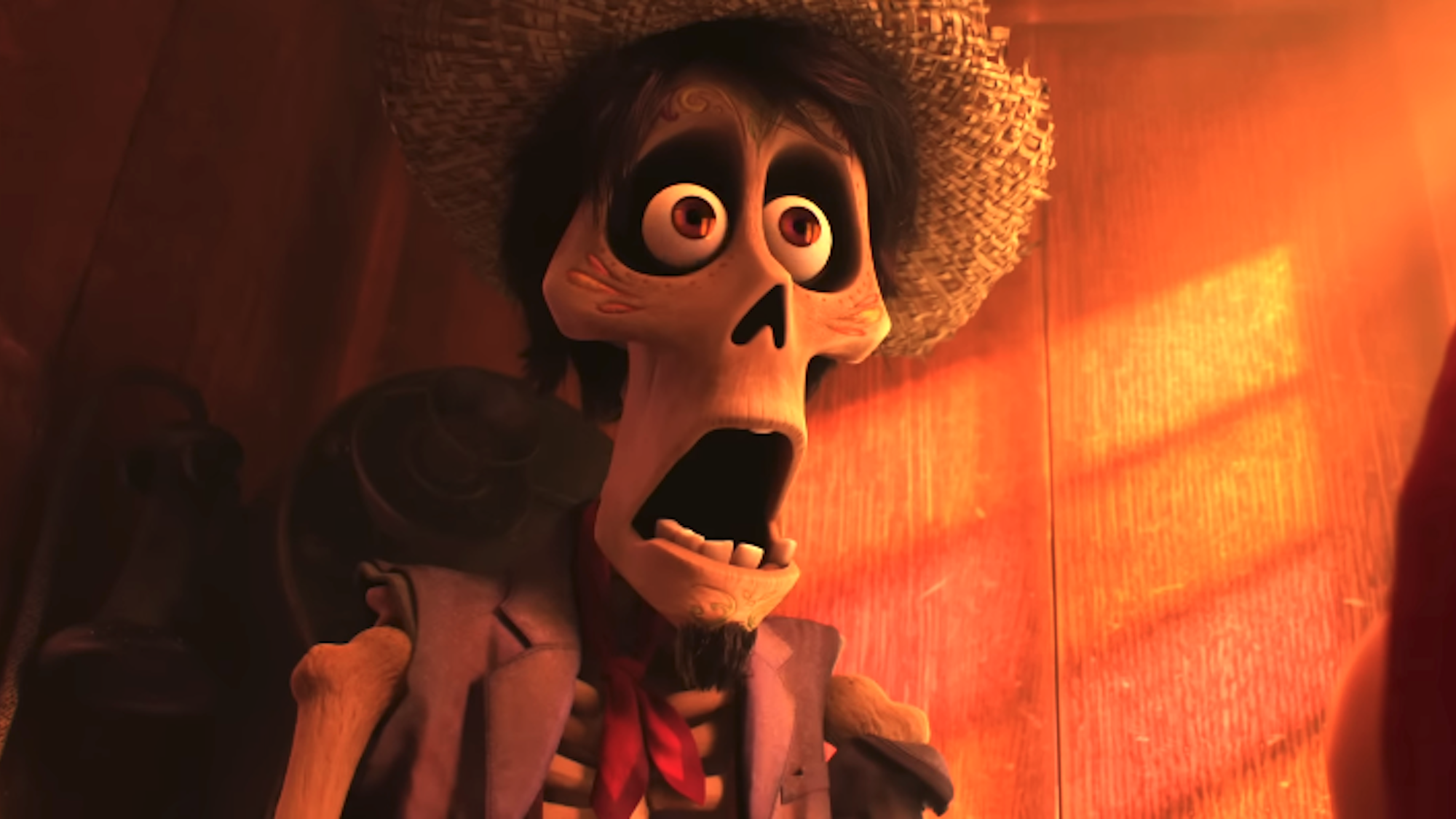 Hector with his jaw dropped in Coco