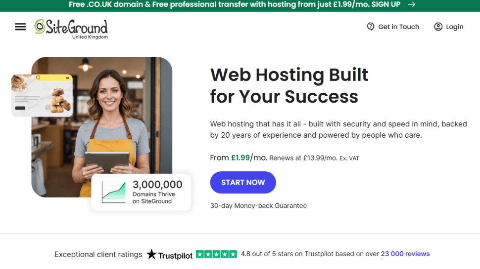 Website screenshot of SiteGround (August, 2025)