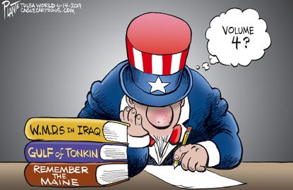 Political Cartoon U.S. War Japanese Tanker Attack Gulf of Tonkin Iran