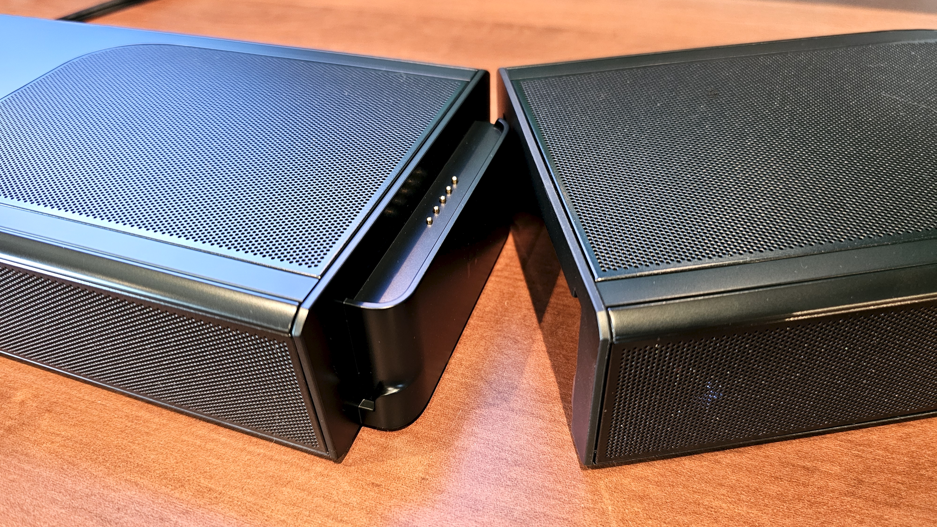 JBL Bar 1000MK2 gallery showing ports and surround speaker docking and power options