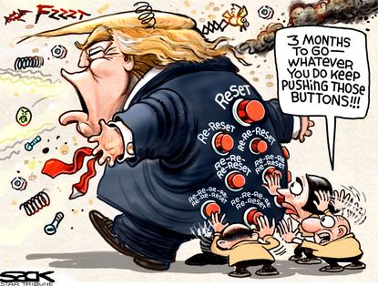 Political cartoon U.S. Donald Trump 2016 election presidency target