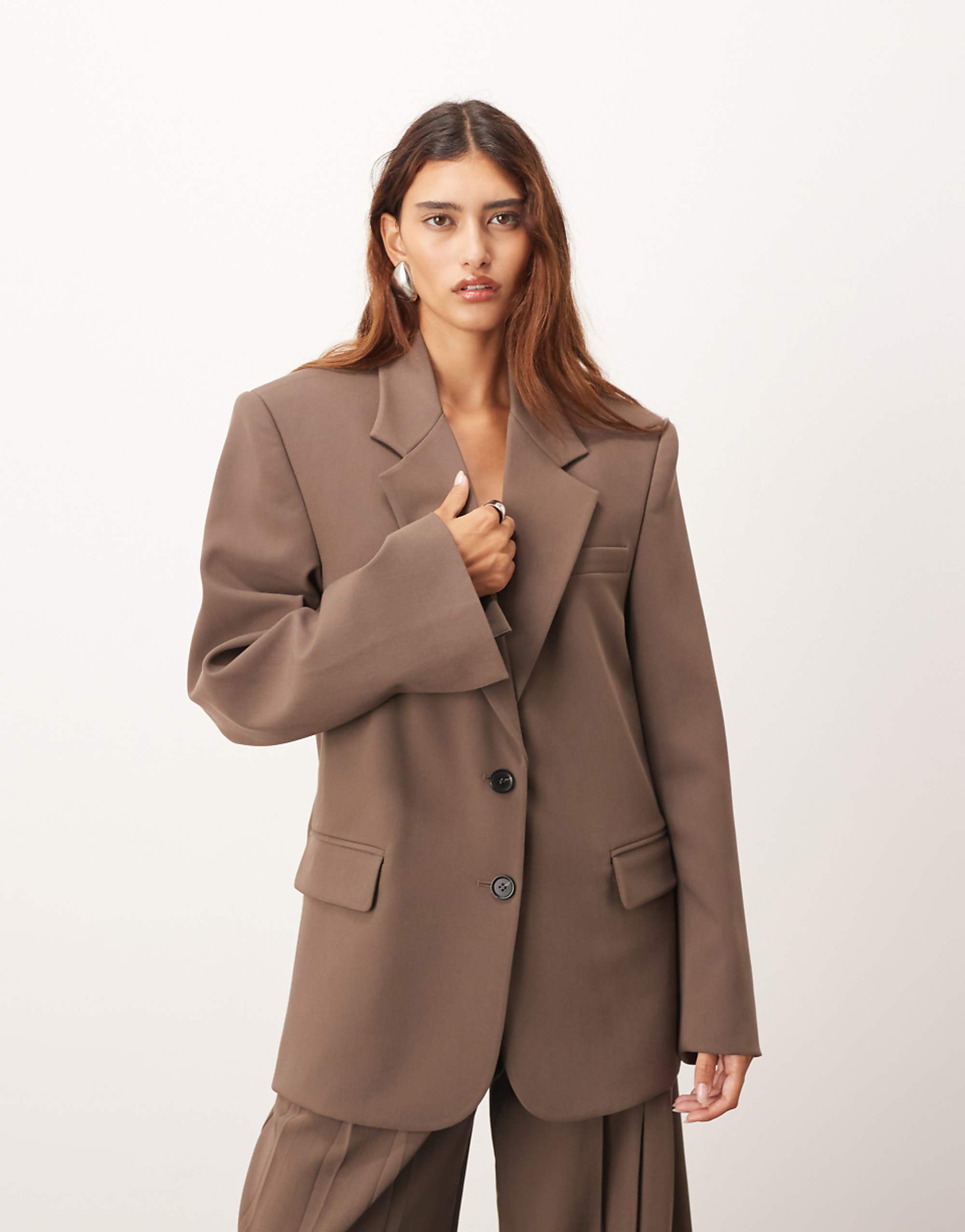 Arrange Wool Oversized Single Breasted Blazer Co-Ord in Chocolate