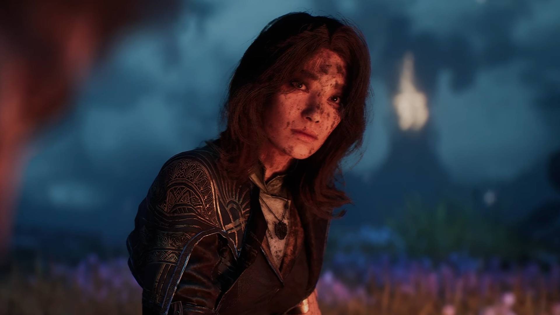 A cropped screenshot of Lune in Clair Obscur: Expedition 33 with blood on her face.
