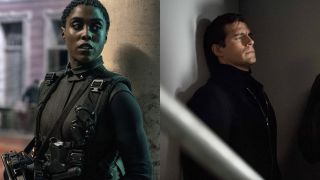 Lashana Lynch in No Time To Die and Henry Cavill in The Man From UNCLE, pictured side by side