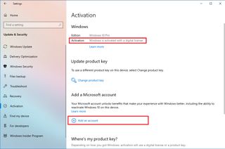 Activation settings add Microsoft account option