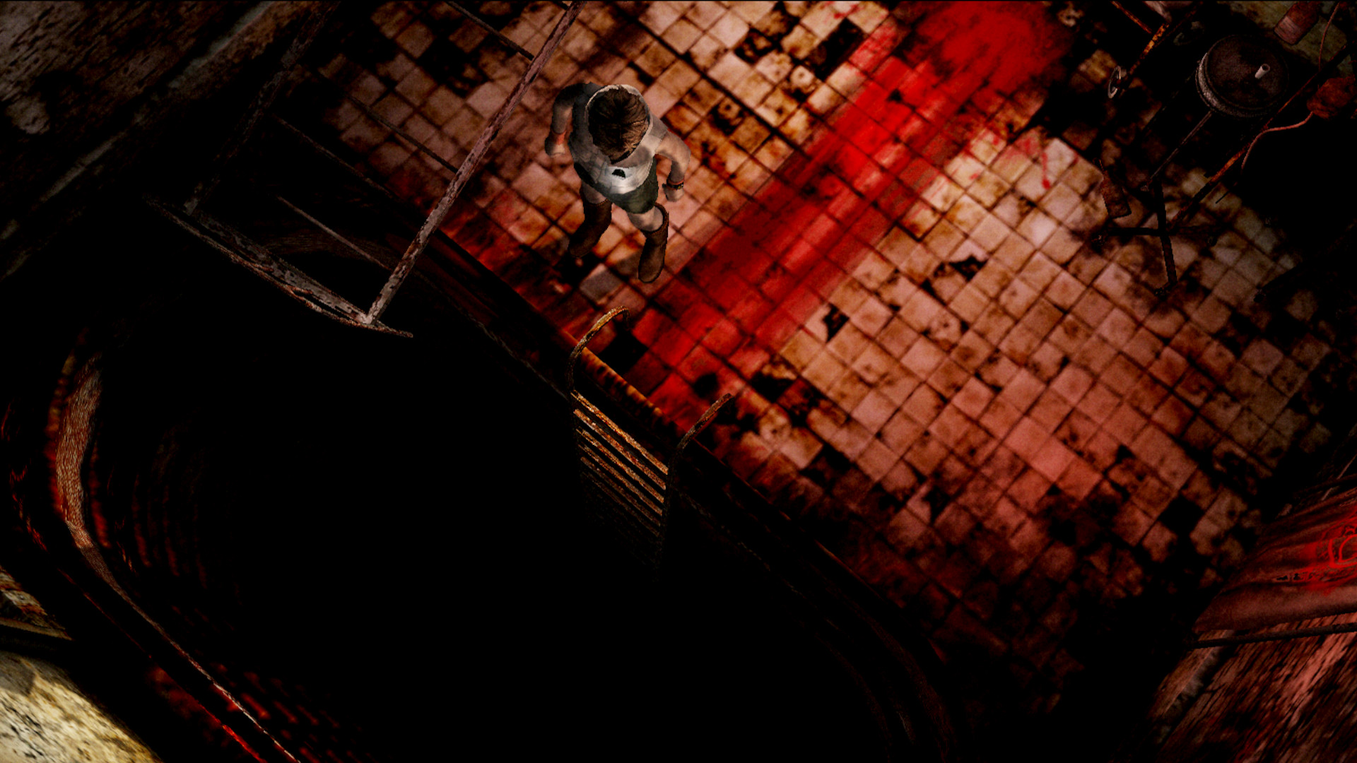 Heather looks down a massive hole in Silent Hill 3