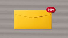 Front view of Message Notification on Yellow Envelope on Gray Paper Background 