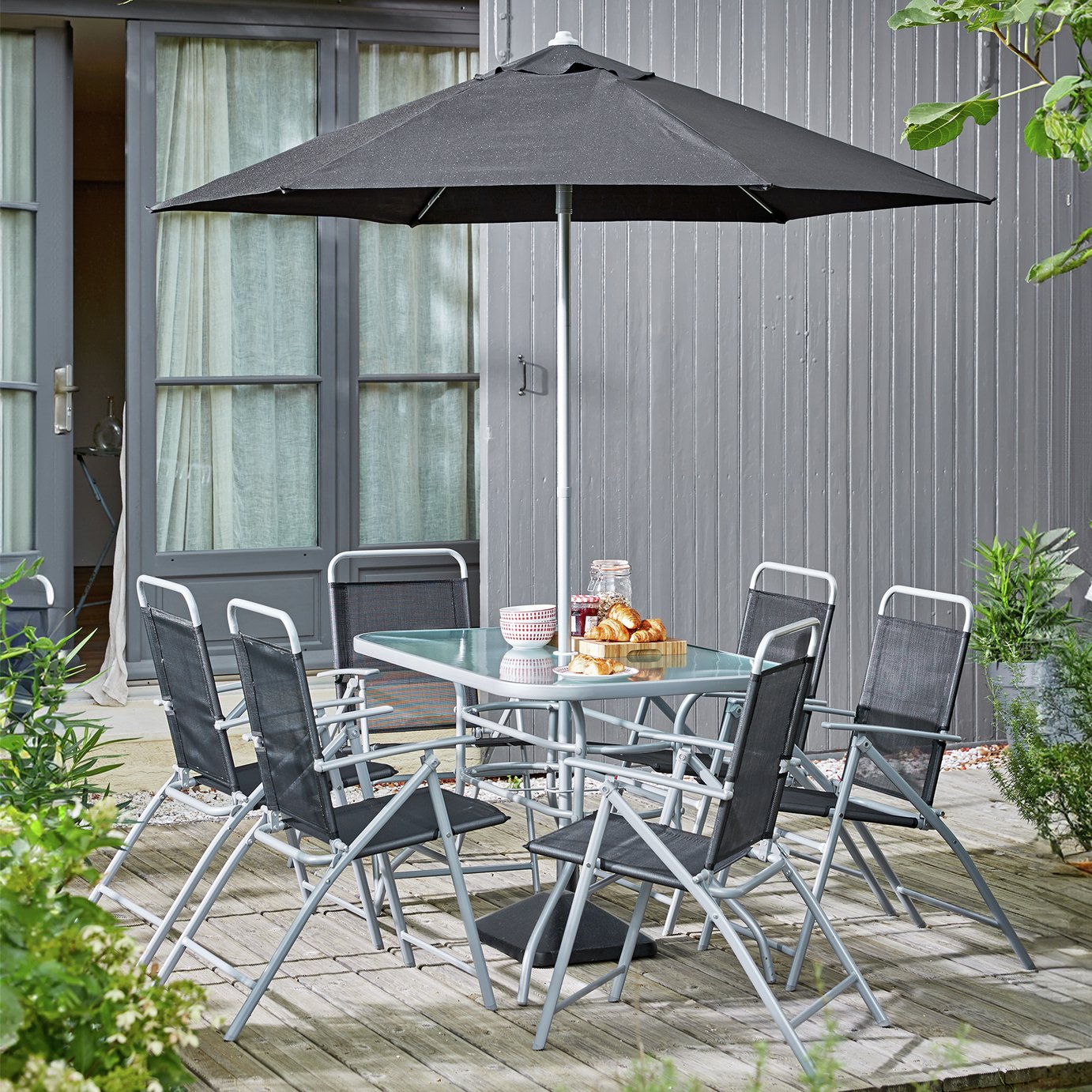 Argos Home Pacific 6 Seater Folding Metal Patio Set - Black