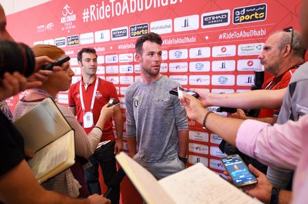 Mark Cavendish (Dimension Data) talks with the media