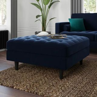 navy blue upholstered coffee table with storage