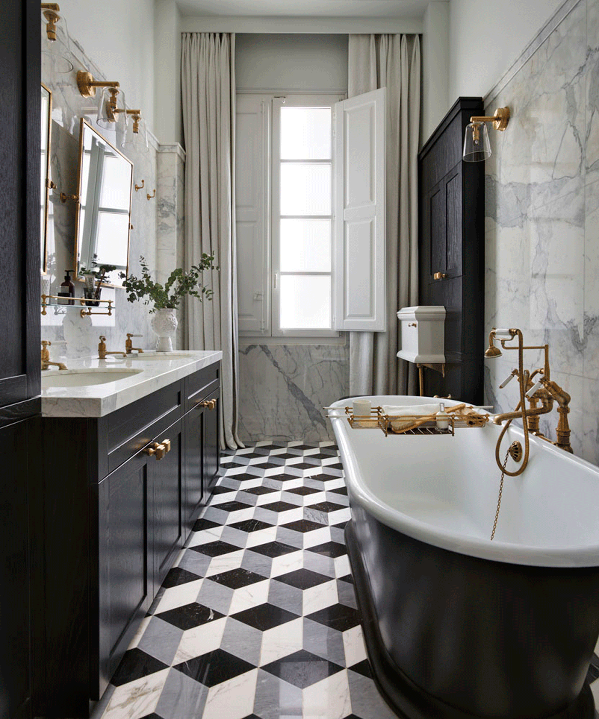 bathroom with marble geometric floor