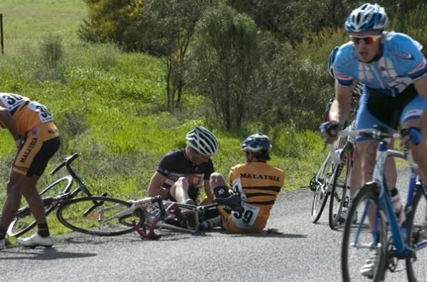 Riders were down again on the tour early into stage eleven near Ouyen.