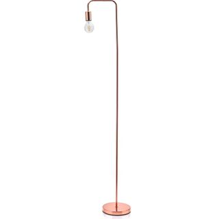 white background with copper floor lamp