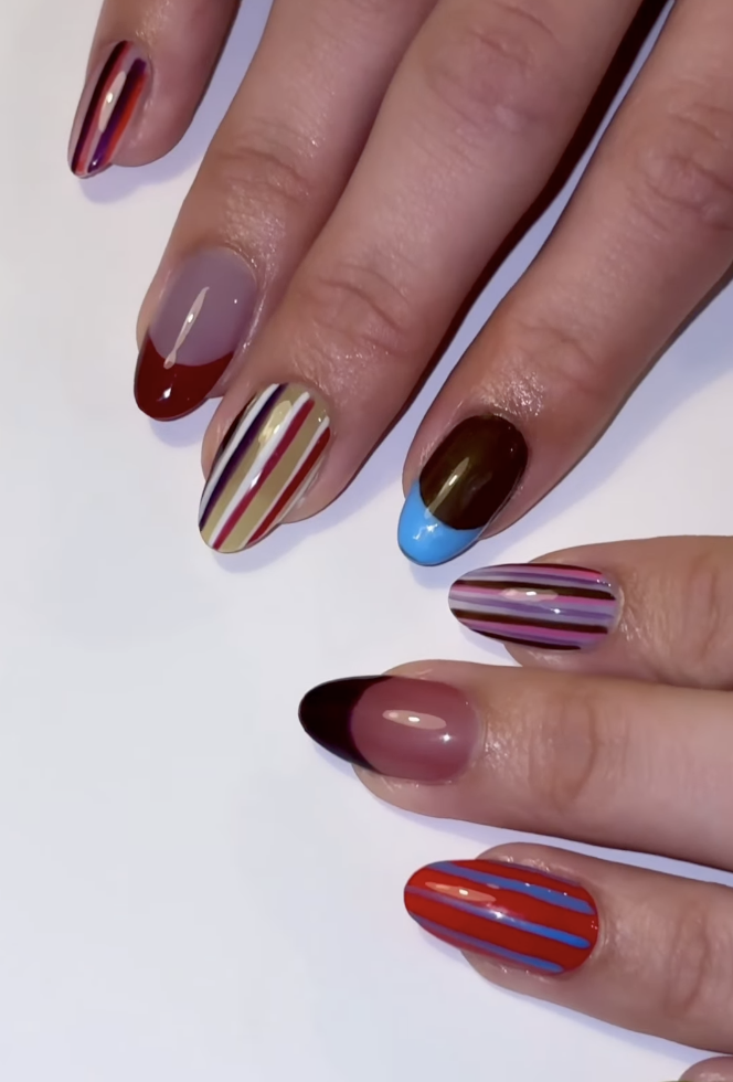 Colorful striped nails.