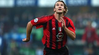 MILAN, ITALY - OCTOBER 24: Andriy Shevchenko of AC Milan in action during the Serie A match between AC Milan and Inter Milan at the Stadio Giuseppe Meazza on October 24, 2004 in Milan, Italy. (Photo by Etsuo Hara/Getty Images)