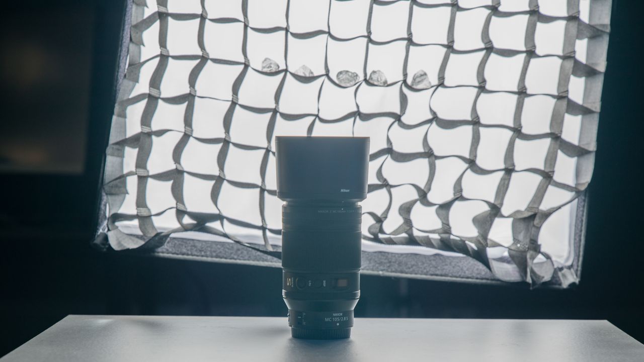 A black lens in front of a softbox light