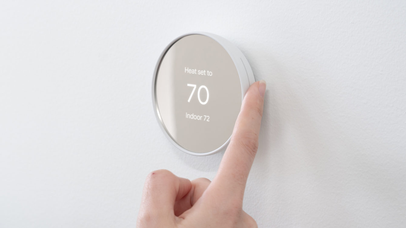 The Nest Thermostat mounted on a wall