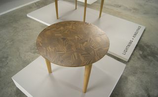 Made from a variety of exotic hardwoods such as Zebrawood from West Africa, the 'Zebra, Tiger and Larch' tables by London-based designers Lightning and Kinglyface are decorated with geometric inlay patterns