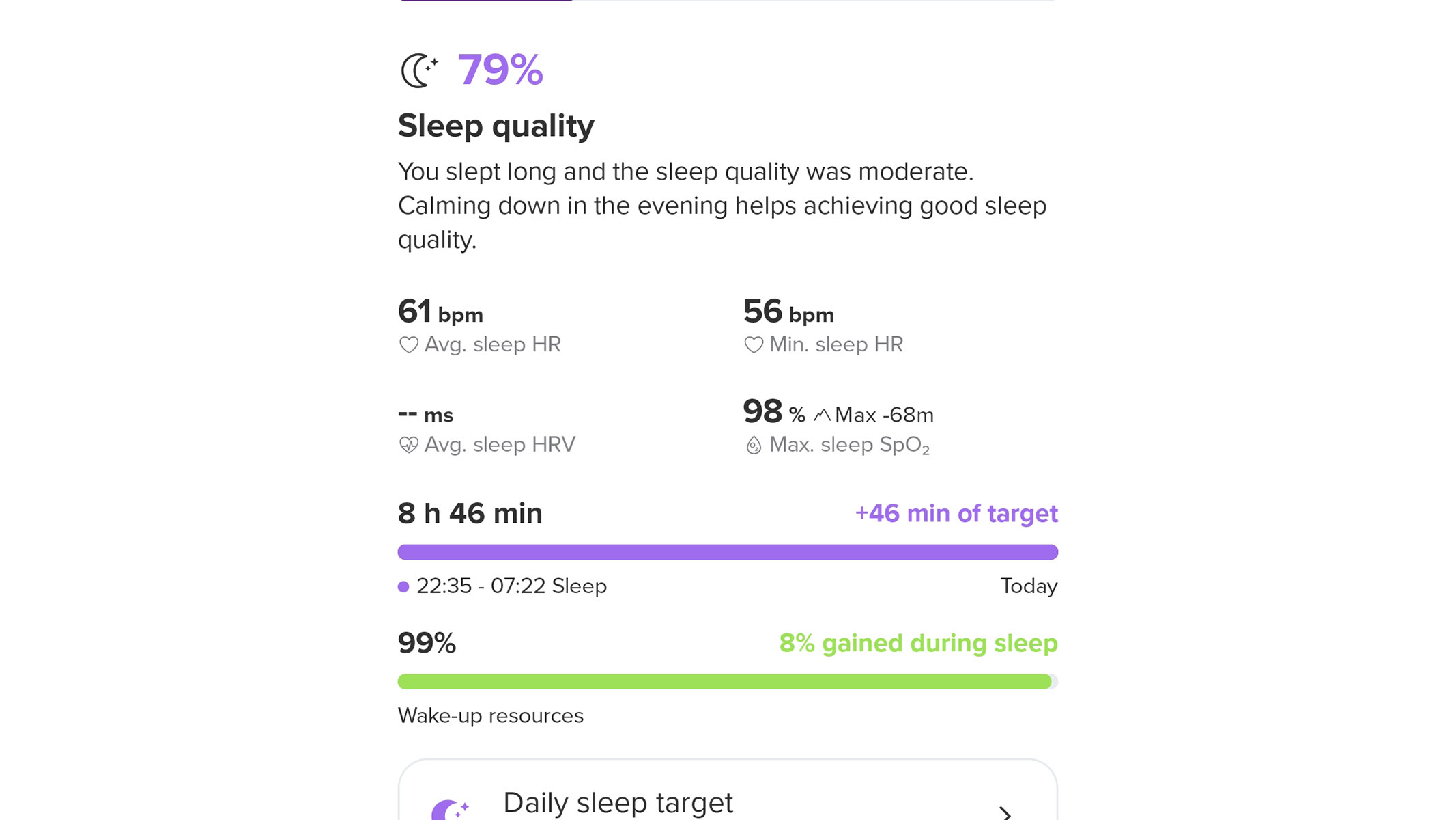 The sleep data from the Suunto app.