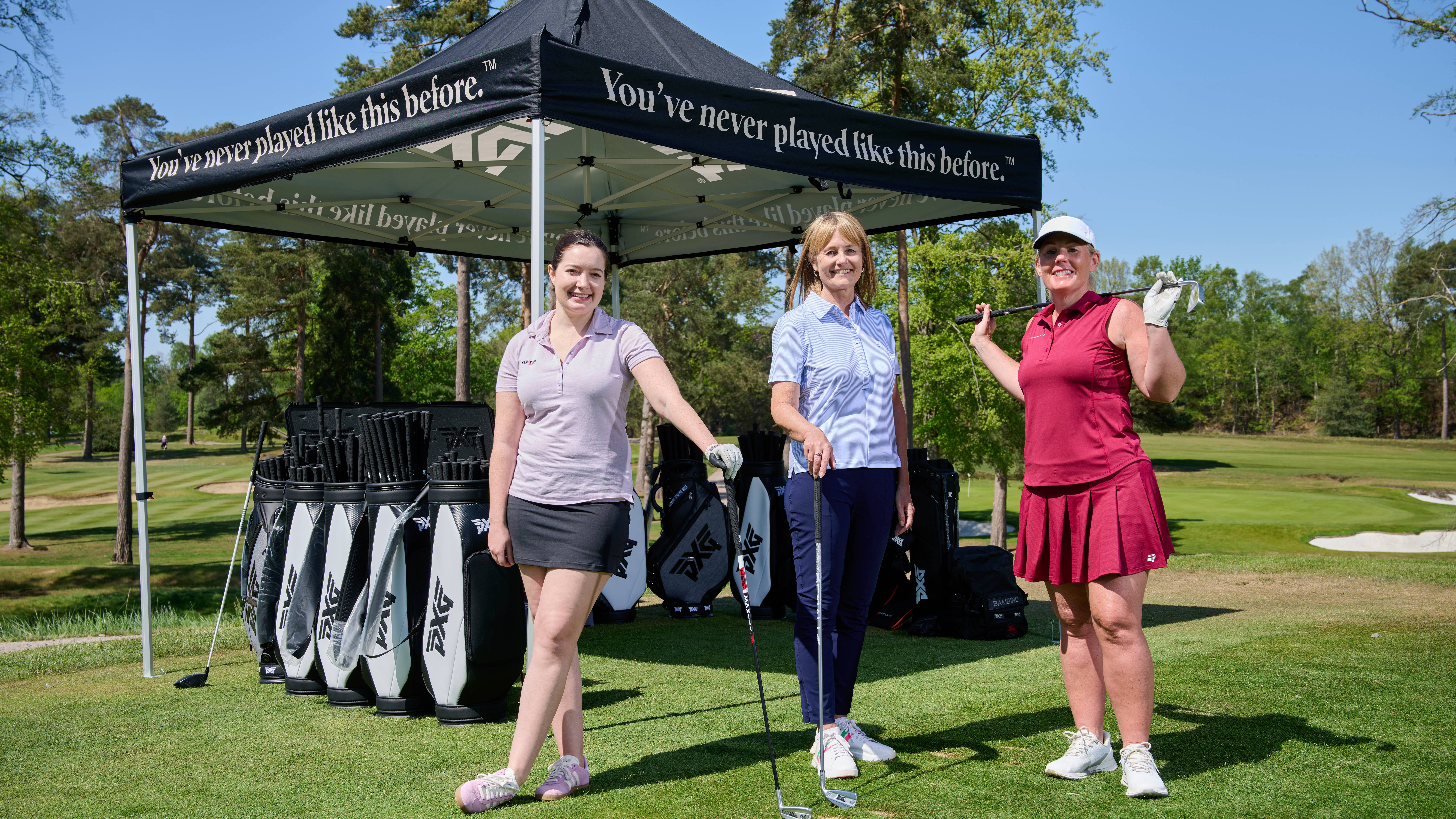 Louise Mackay, Alison Root and Carly Cummins at a PXG golf club fitting 
