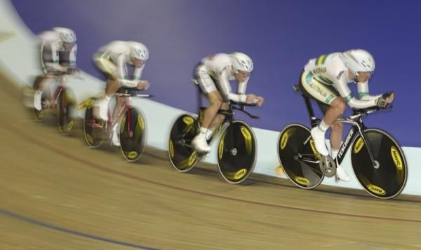 The Australian Jayco team in qualfying for the men's team sprint -